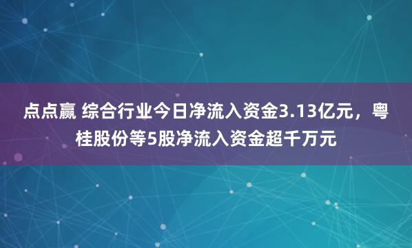 点点赢 综合行业今日净流入资金3.13亿元，粤桂股份等5股净流入资金超千万元